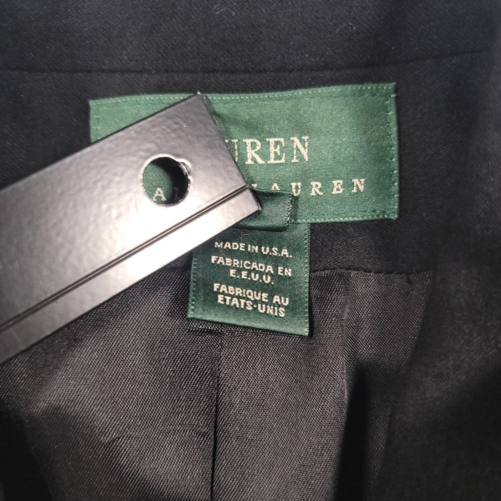 Vintage Lauren Ralph Lauren Black Double Breasted Wool Crest Logo Blazer Size 16 - Picture 4 of 15